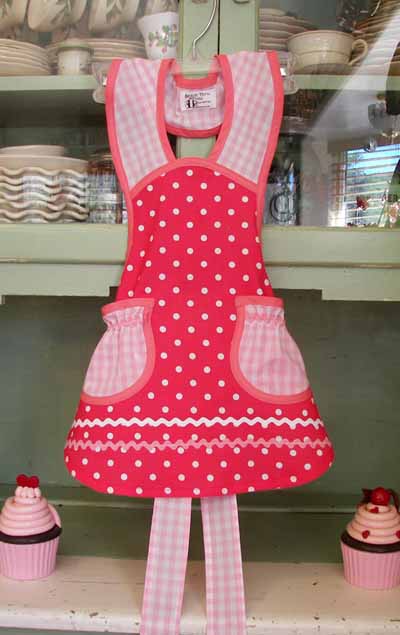 1940 apron pink polka dot and pink gingham child apron